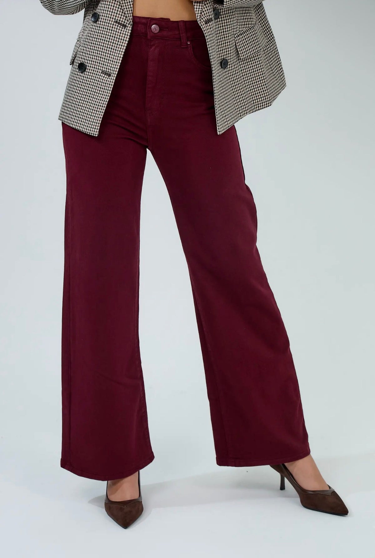 Anna - Burgundy Wide Leg Jeans