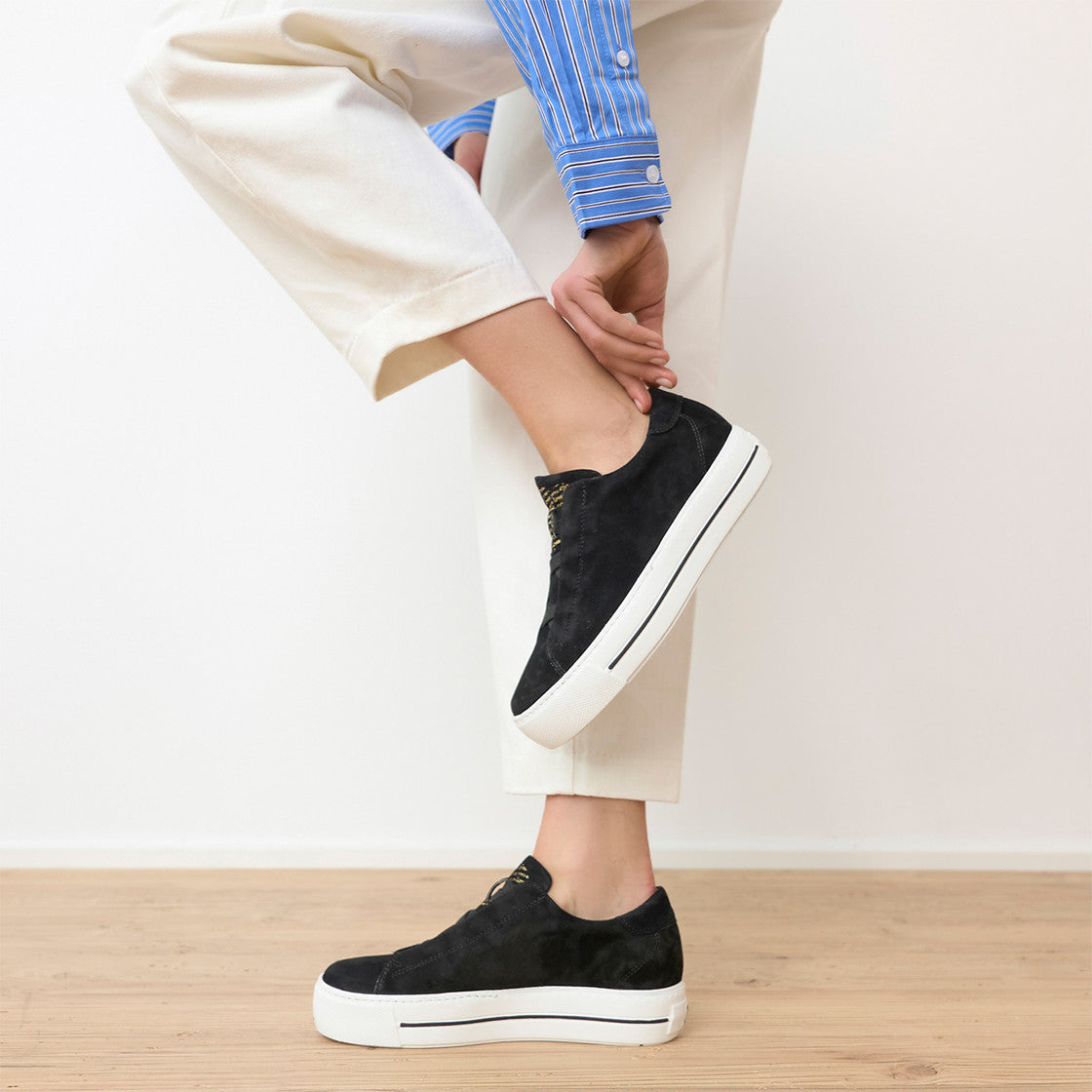 Paul Green - 5529 Black Suede Slip On Trainer