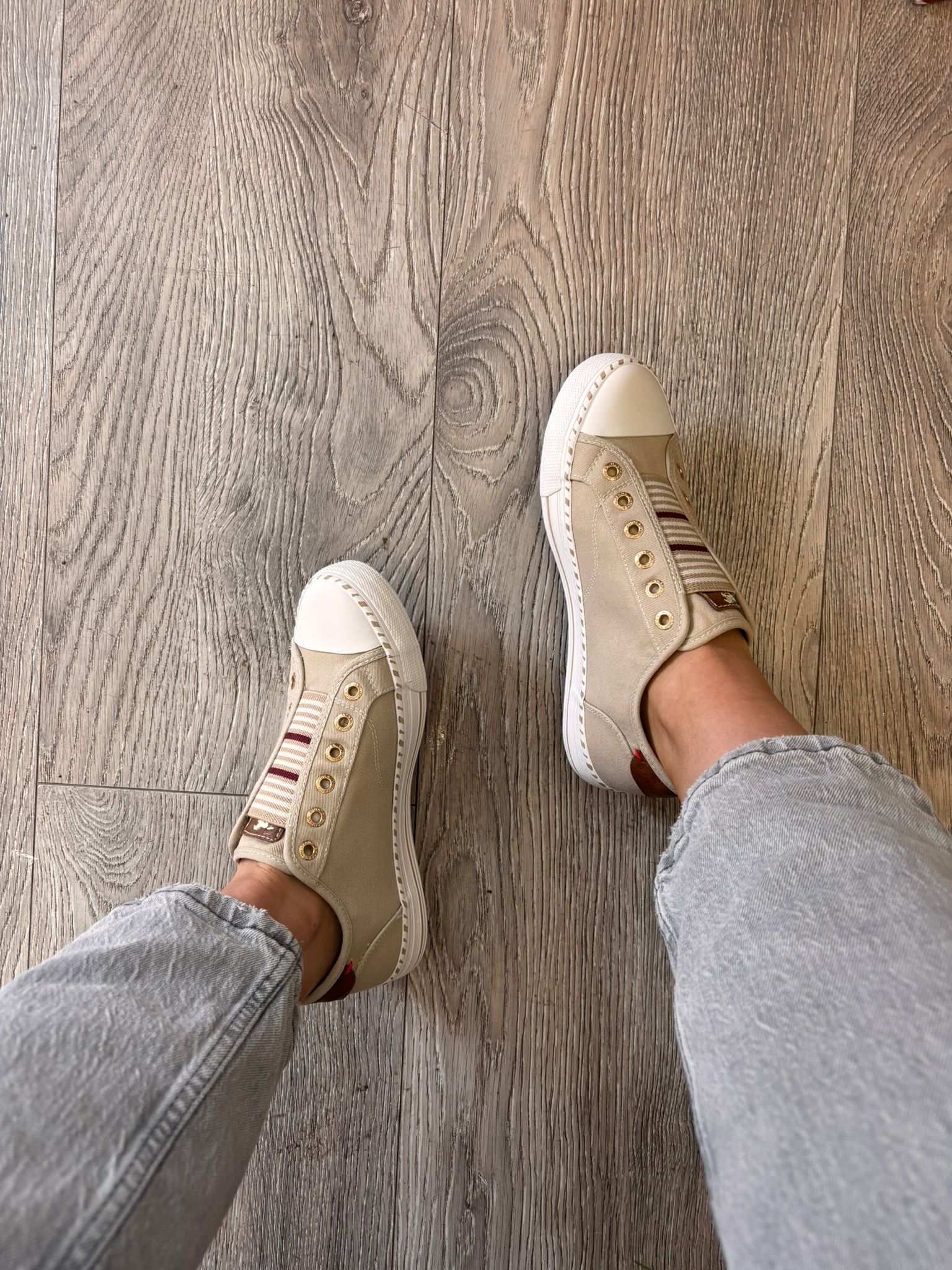 Mustang - 26M0152002 Beige Slip On Canvas Trainer