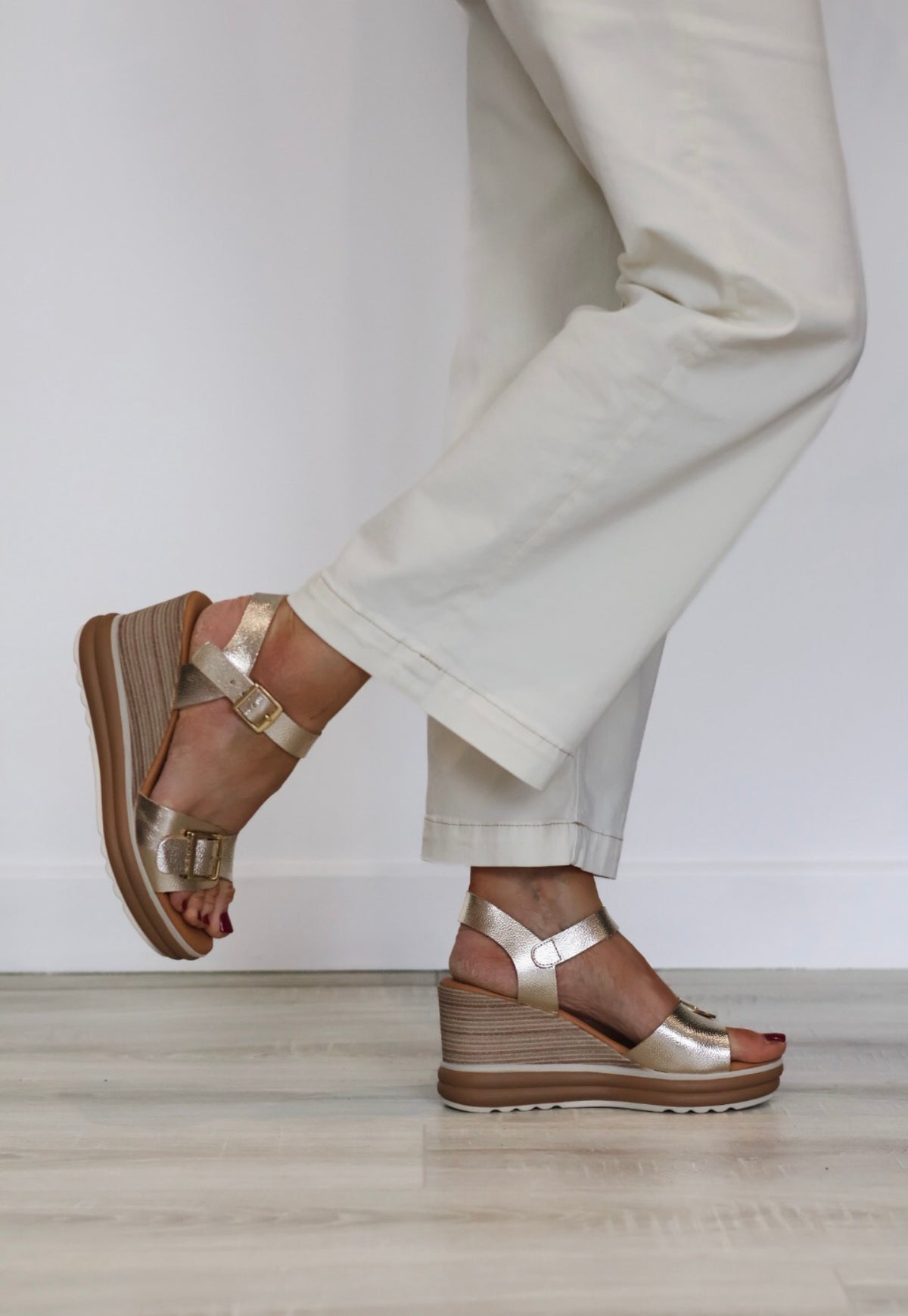 Oh My Sandals - 6003 Gold Buckle Wedge Sandal