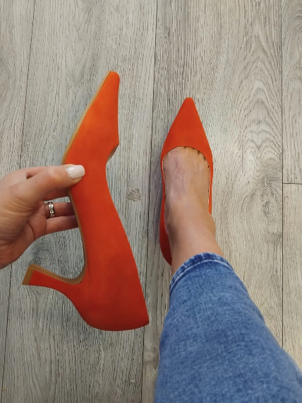 Lodi - Jona Orange Kitten Heel Court Shoe