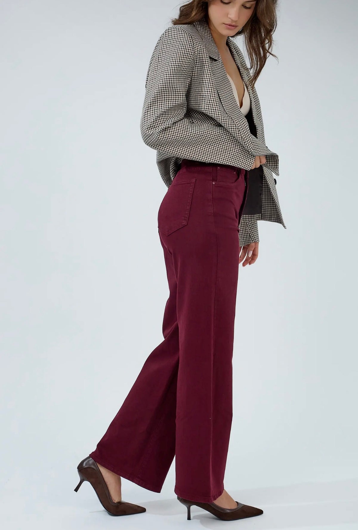 Anna - Burgundy Wide Leg Jeans