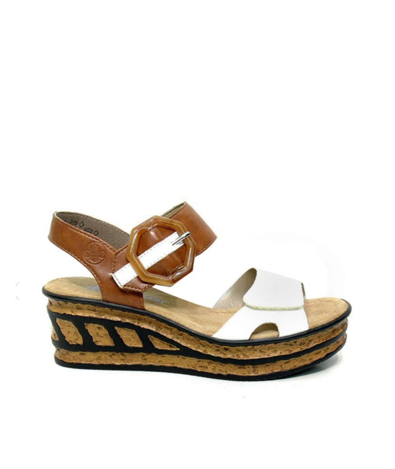 Rieker - 68176 Brown and White Wedge Sandal
