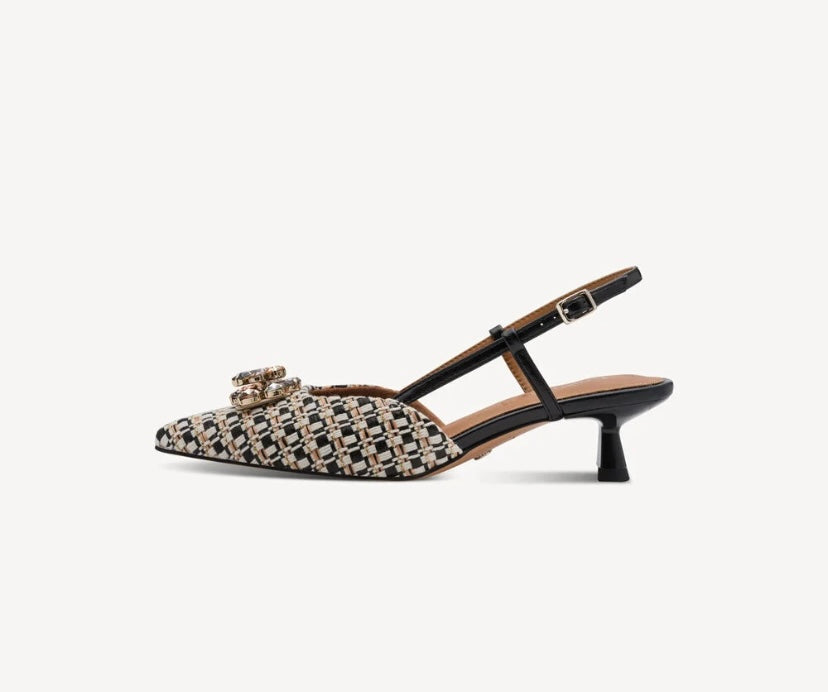 Tamaris - 29512 Black & Ivory Raffia Slingback