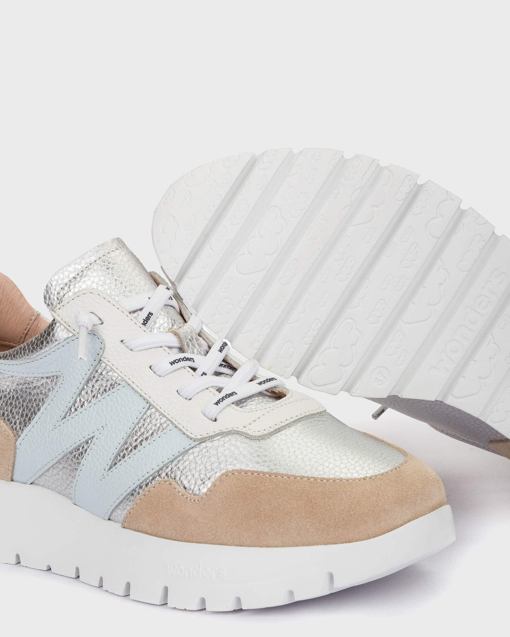 Wonders - A-24101 Beige and Silver Slip On Trainer