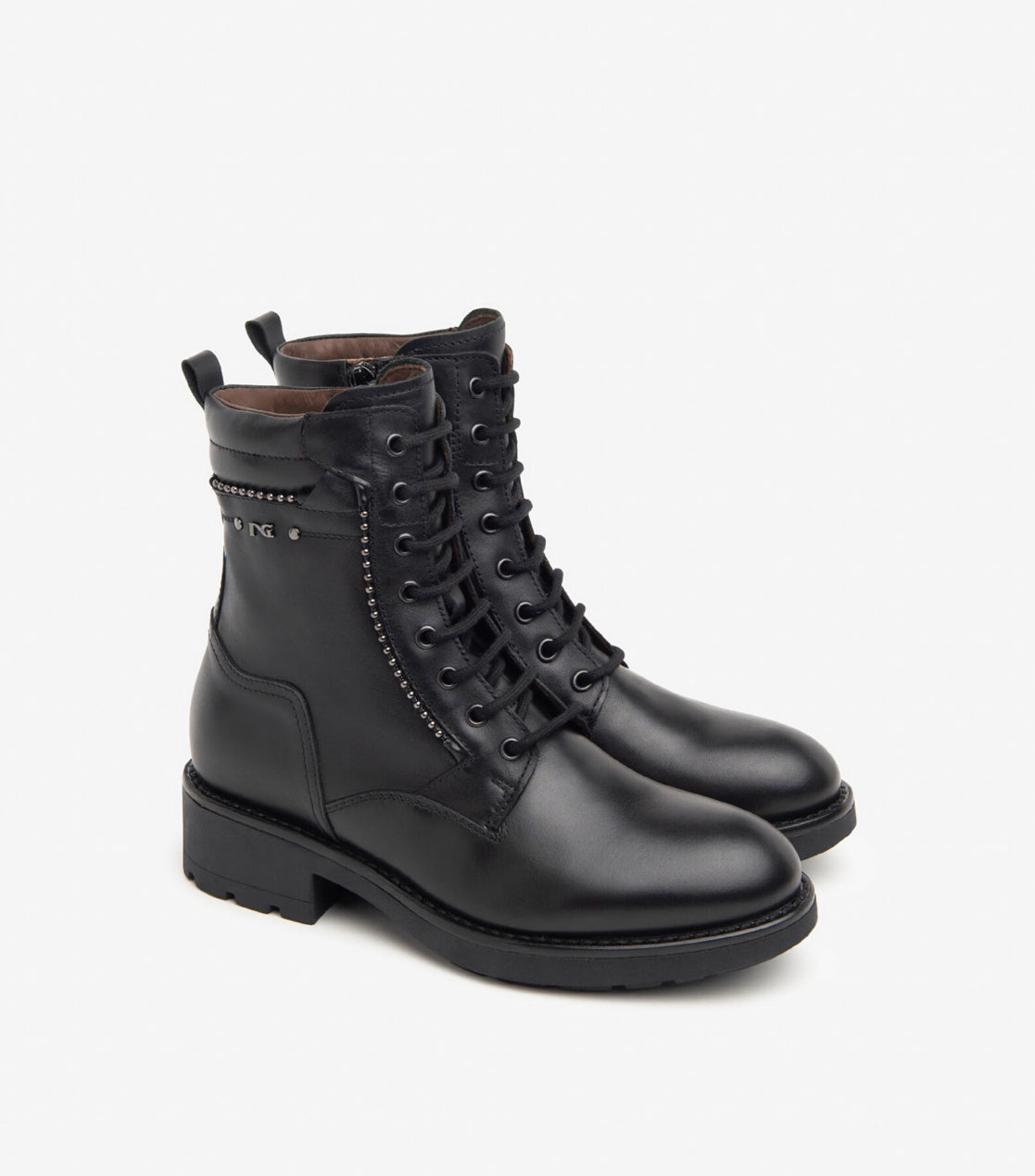 Nerogiardini - I411871D Black Stud Laced Biker Boot [Standard Fit]