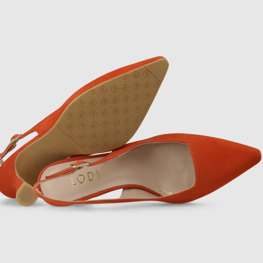 Lodi - Juco Orange Suede Kitten Heel Sling Back