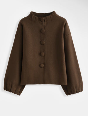 Anna -Brown Funnel Neck Cardigan