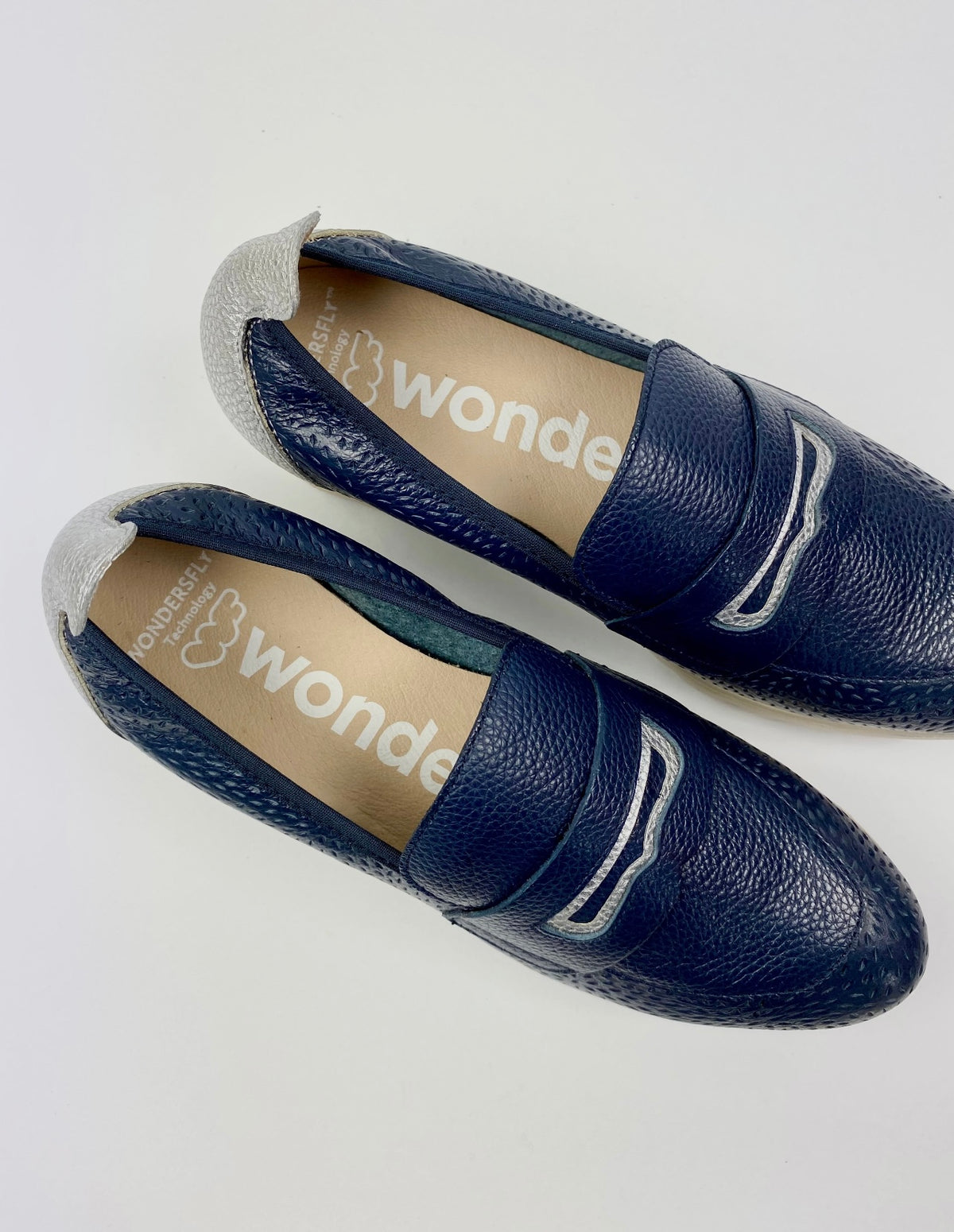 Wonders - C-33314 Navy and Silver Pref Wedge Loafer