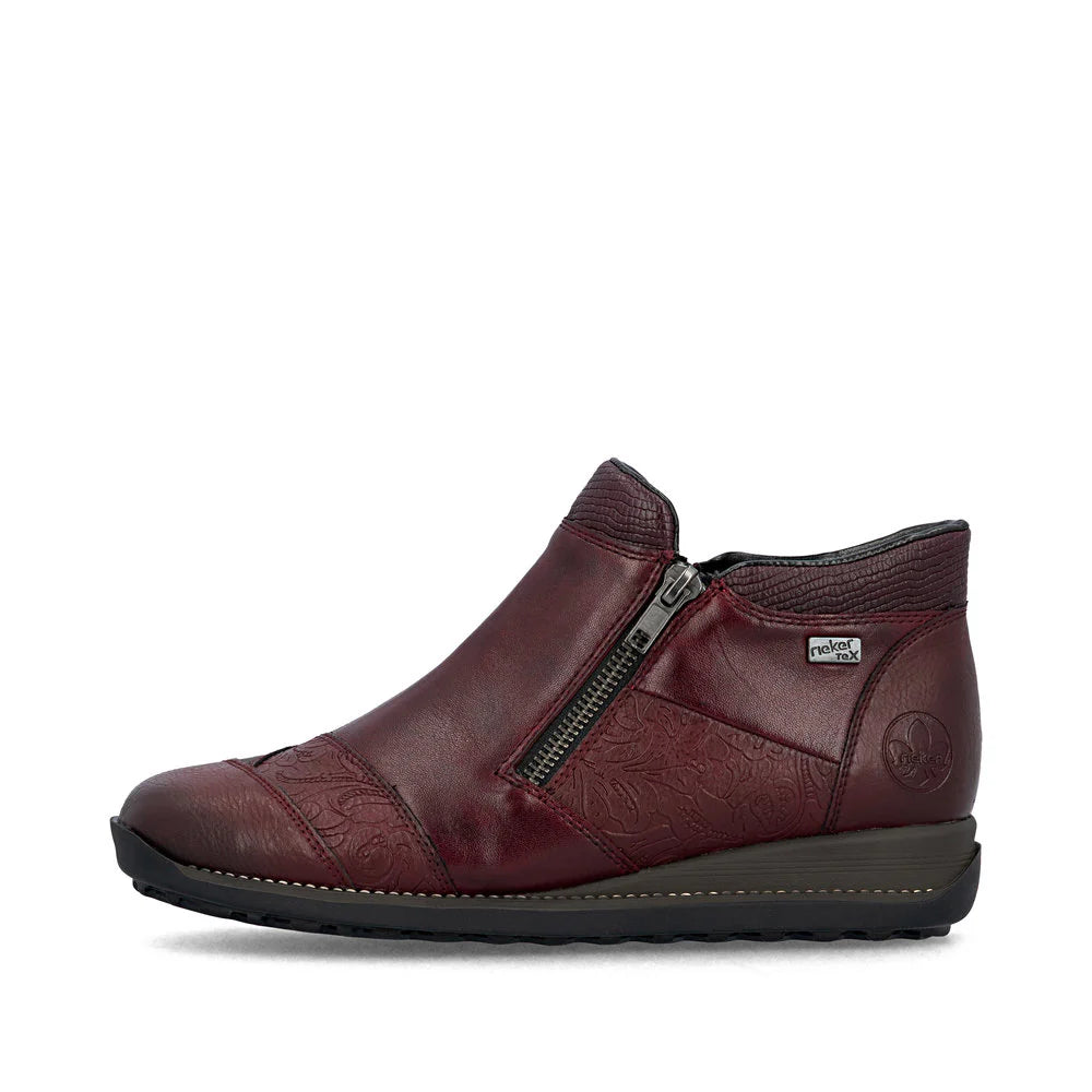 Rieker - 44821 Burgundy Zip Ankle Boot
