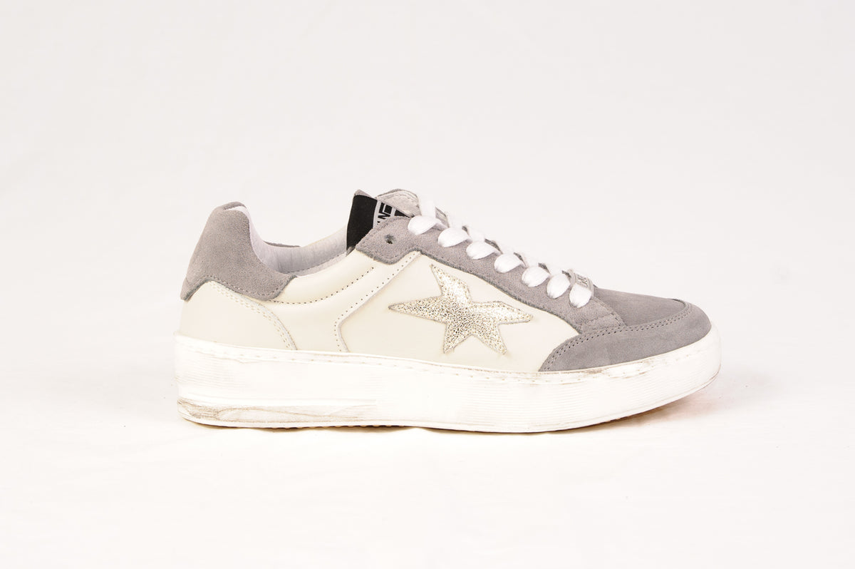 Méliné - PAD 571 White and Grey Suede Trainer