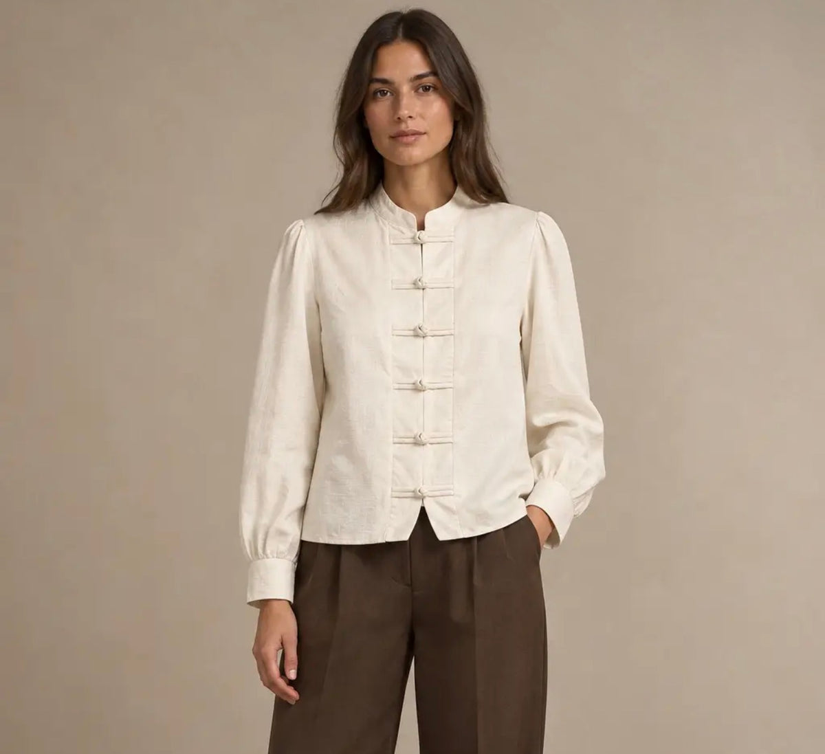 Anna - Cream Mandarin Blouse