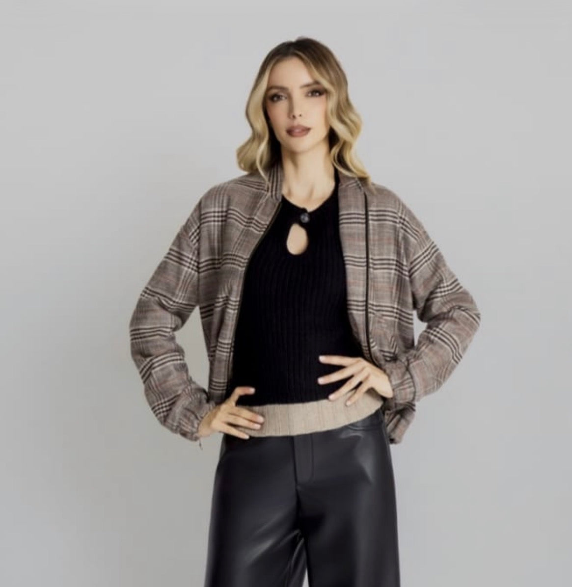 Anna - Brown/Black Bomber Jacket