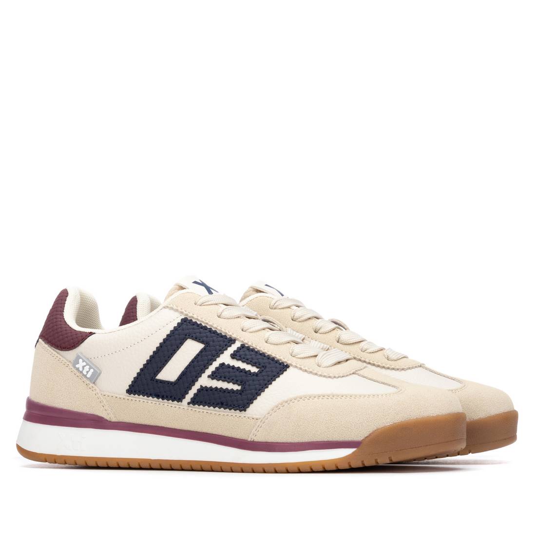XTI - 145018 Cream & Burgundy Retro Trainer