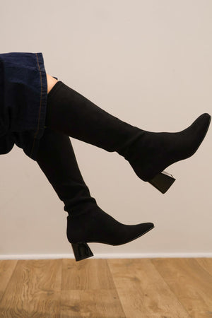 Miss Elastic - 75435 Black Suede Knee High Sock Boot