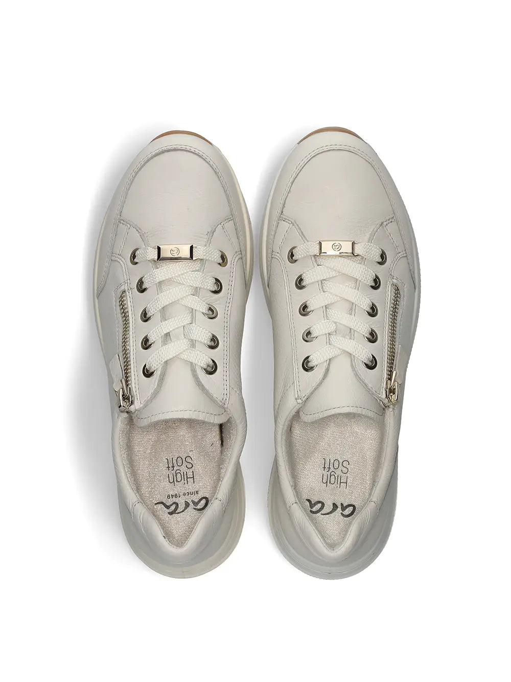 Ara - 24801 Cream Laced Trainers with a zip [Wide Fit]