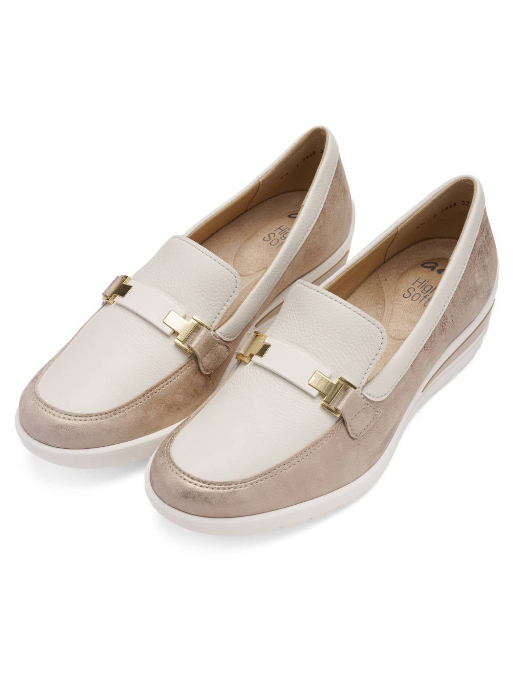 Ara - 50360 Cream and Gold Wedge Loafer