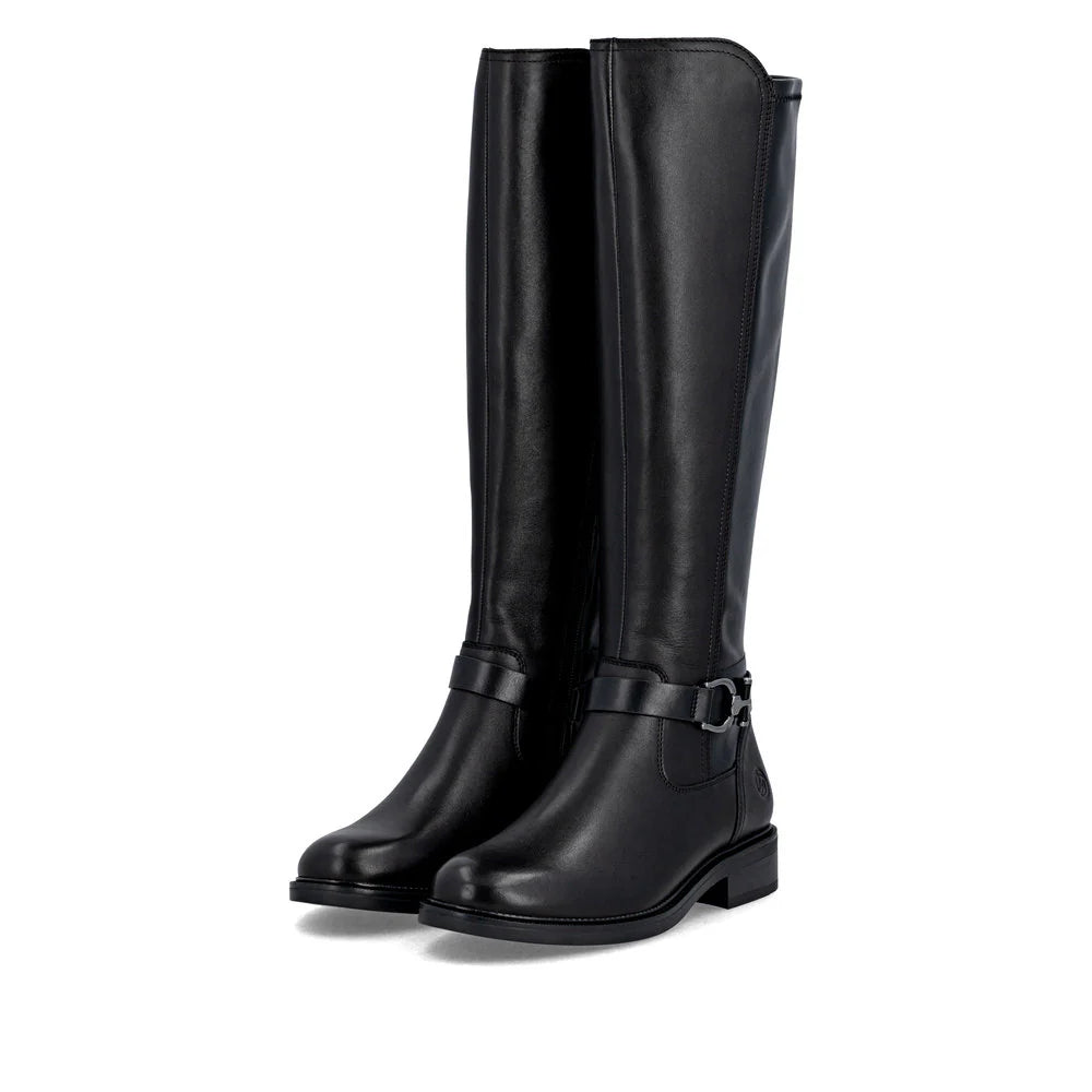 Remonte - D2W77 Black Leather Knee High Boot