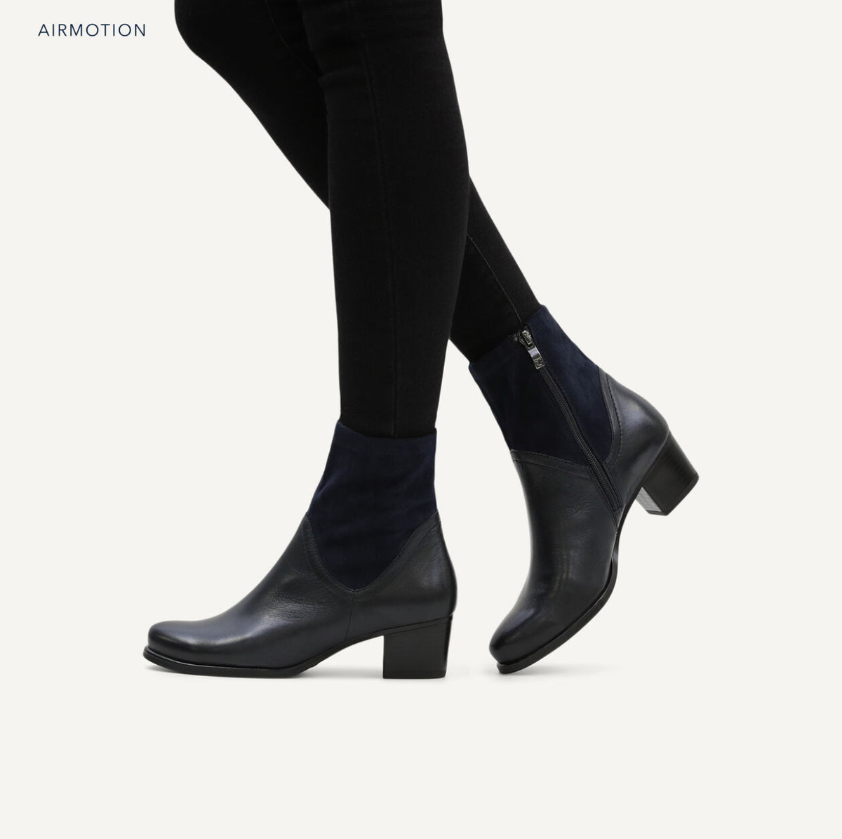 Caprice - 25301 Navy Leather & Suede Ankle Boot