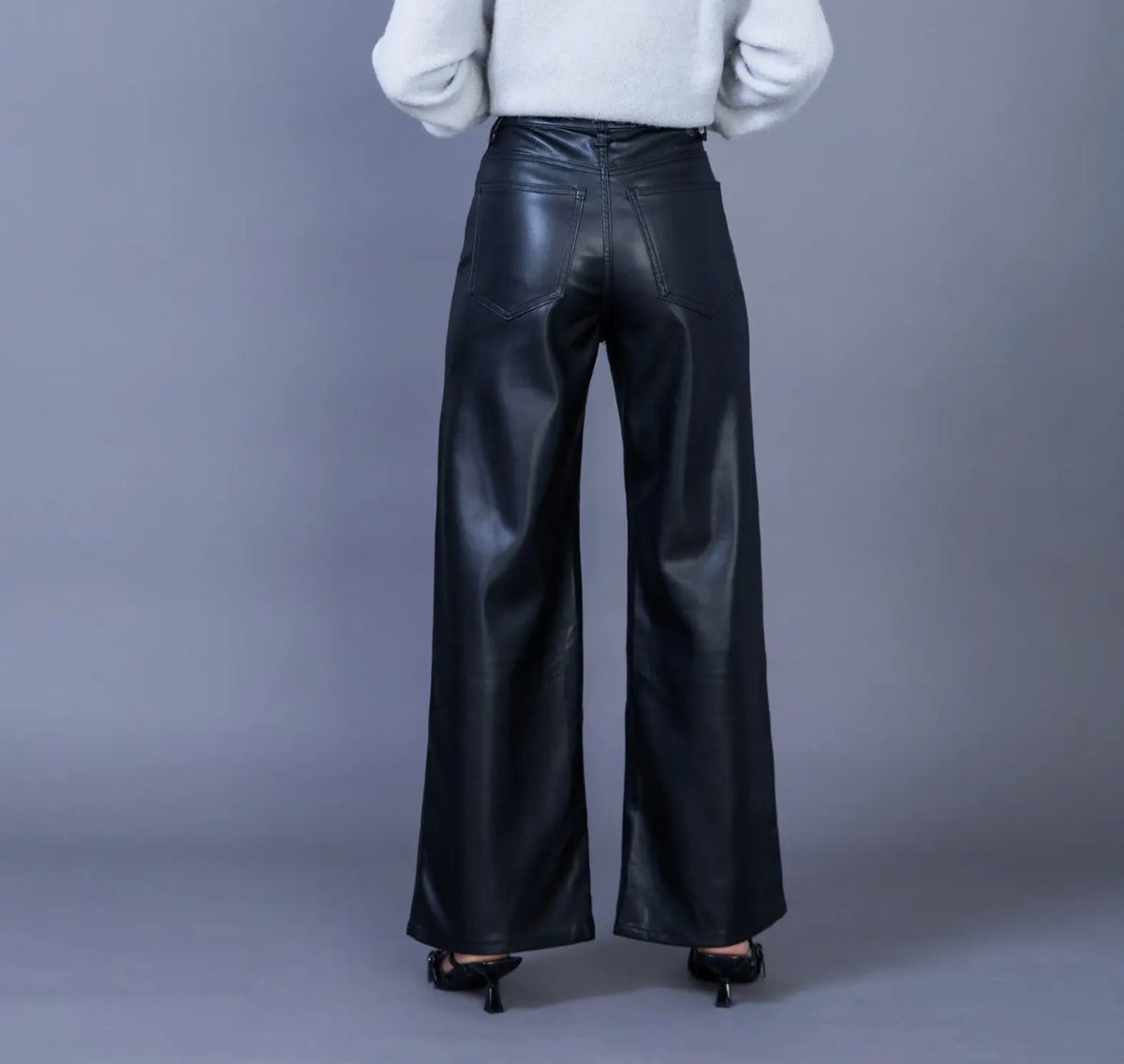 Anna - Black Faux Leather Trousers