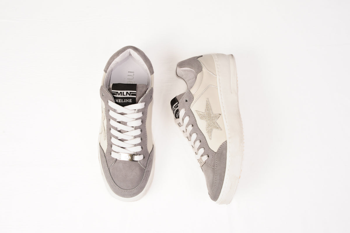 Méliné - PAD 571 White and Grey Suede Trainer