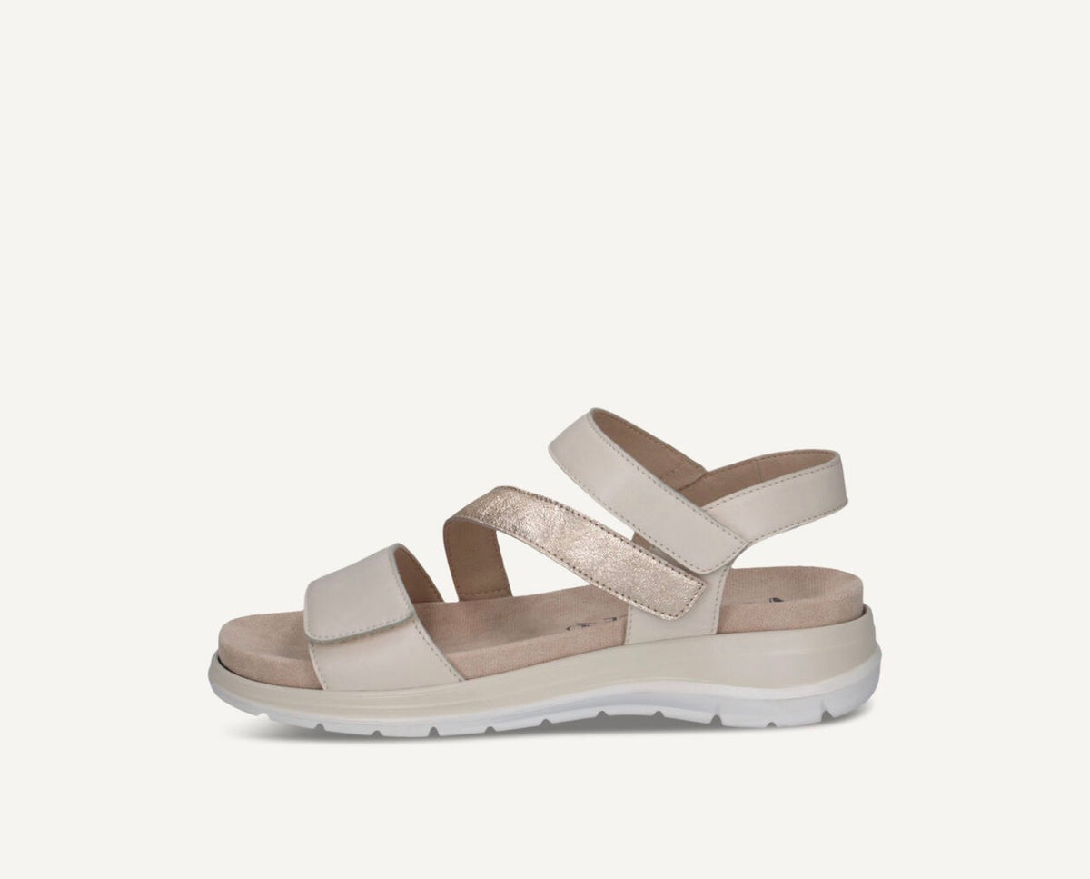 Caprice - 28716 Ivory & Gold Velcro Sandal