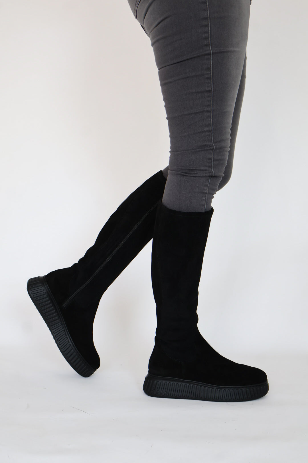 Wonders - A-5204 Black Suede Stretch Boot