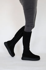 Wonders - A-5204 Black Suede Stretch Boot