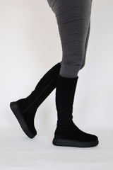 Wonders - A-5204 Black Suede Stretch Boot