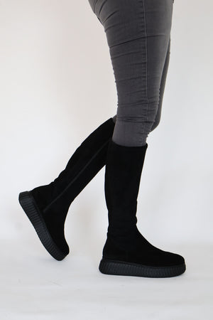 Wonders - A-5204 Black Suede Stretch Boot
