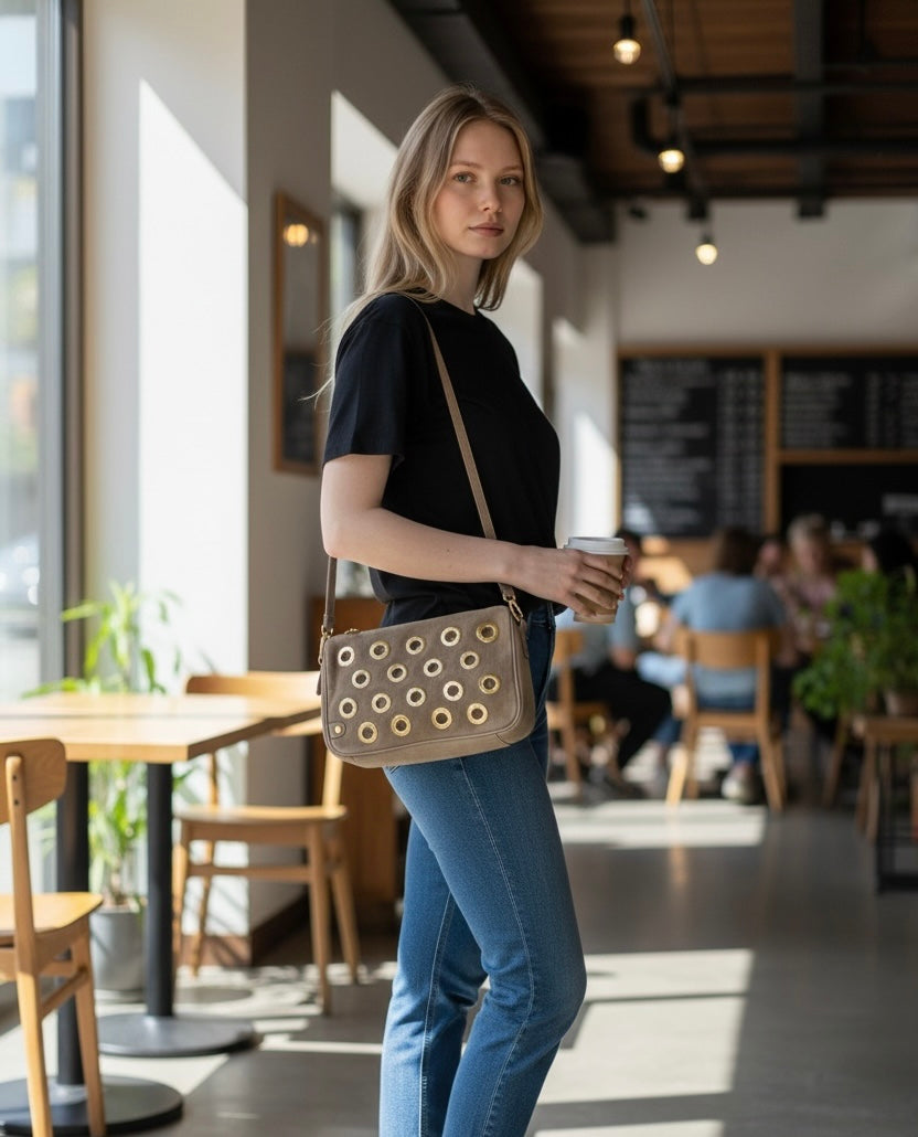 Tim & Simonsen - 2148 Taupe and Gold Crossbody Bag