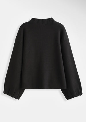 Anna - Black Funnel Neck Cardigan