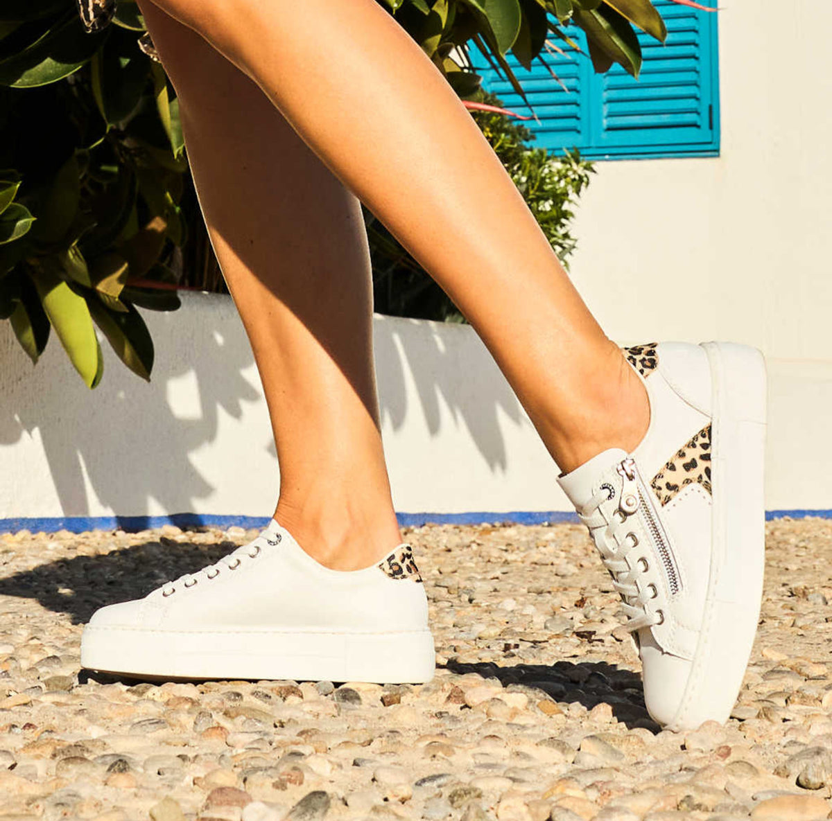 Rieker - N4924 White and Leopard Trainer