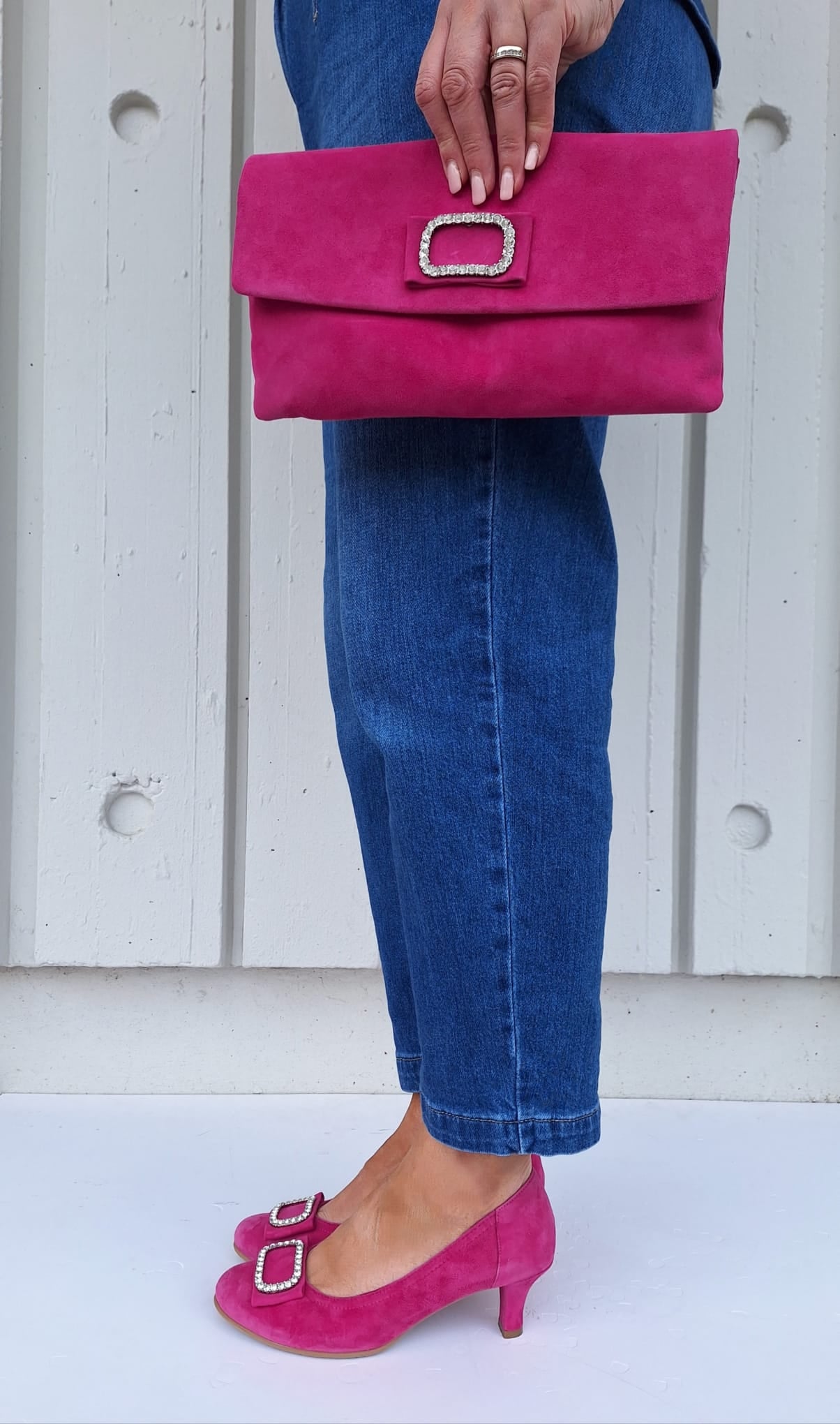 Le Babe - 3037 Fuschia Pink Diamonte Kitten Heel