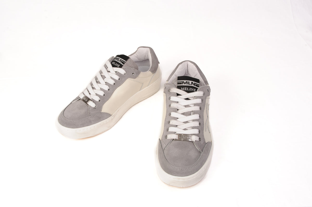 Méliné - PAD 571 White and Grey Suede Trainer