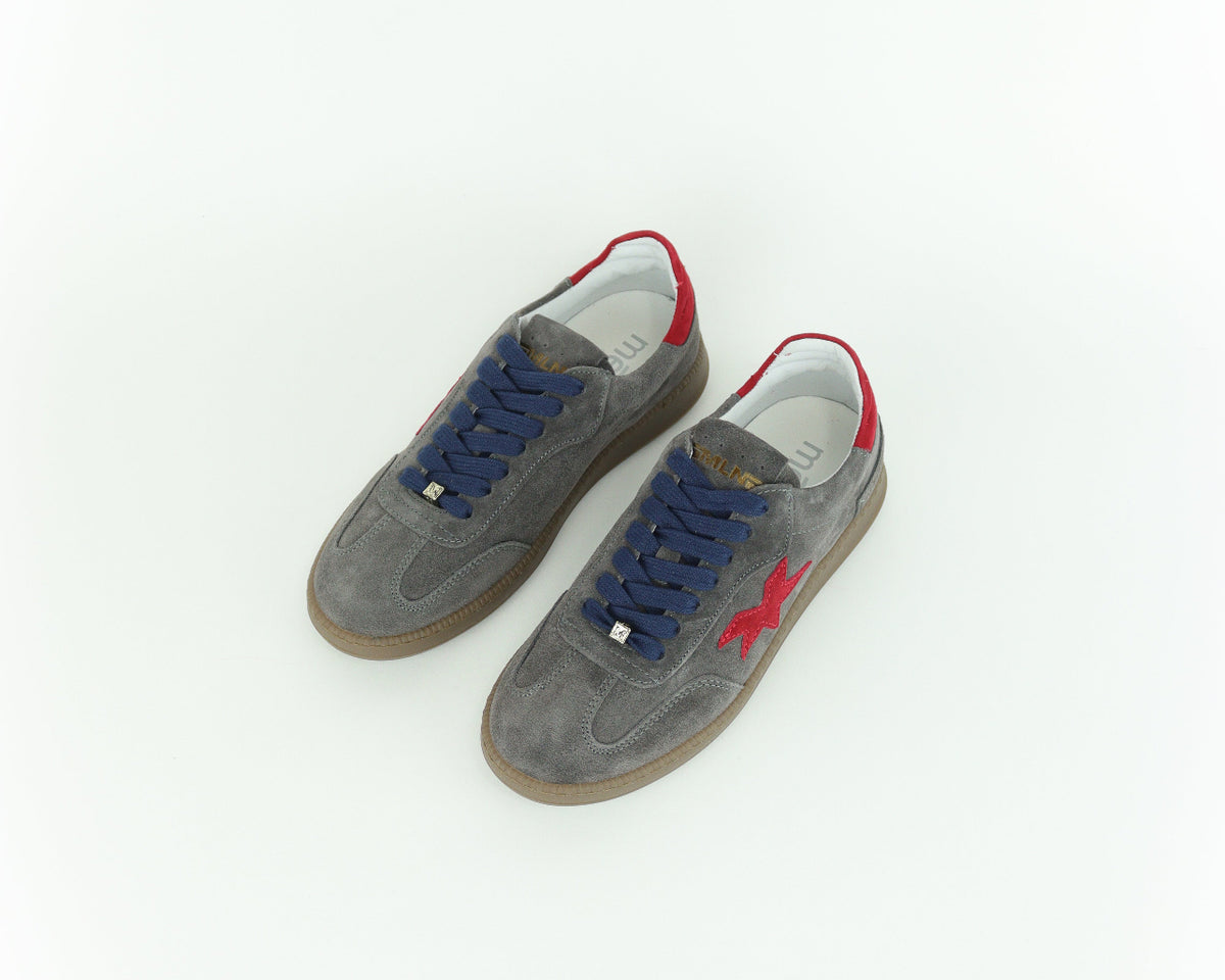 Méliné - 526 R Grey & Red Suede Trainer