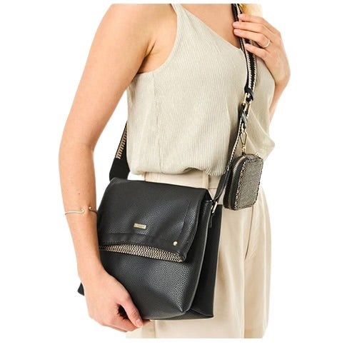 Rieker - H1612/00 Black & Cream Crossbody Bag