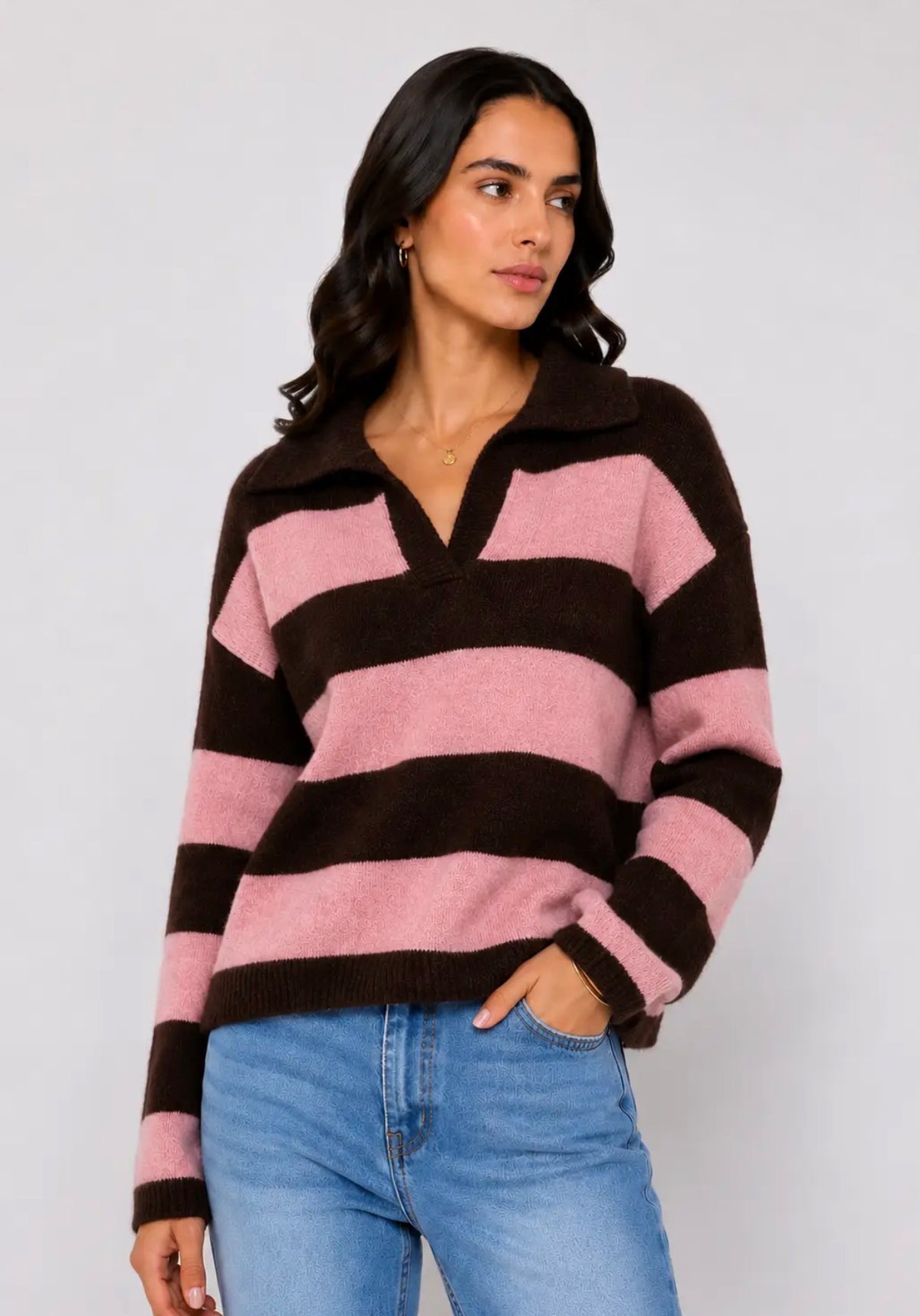 Anna - Brown/Pink Shirt Jumper