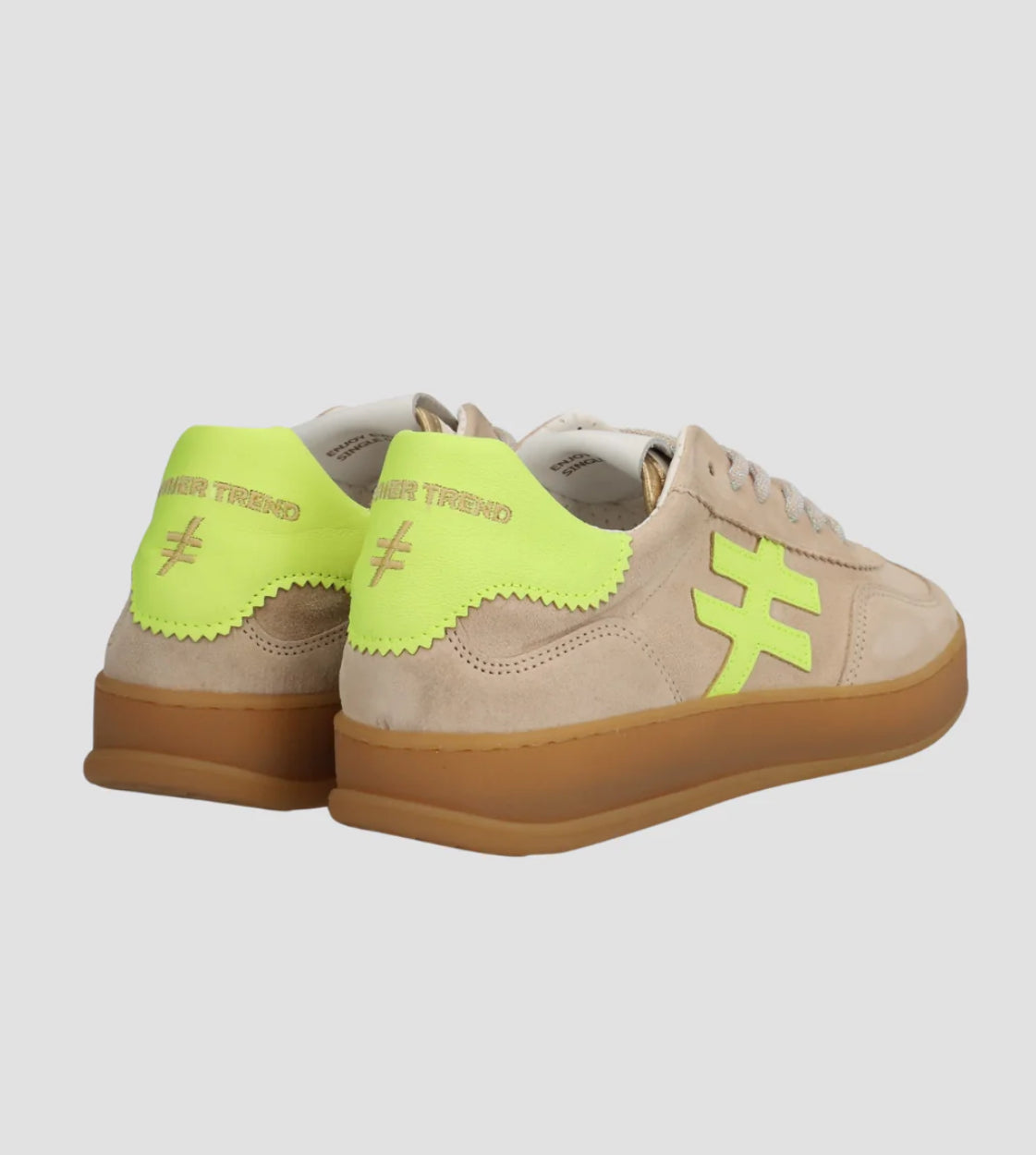 Another Trend - [A04211 Lino]Taupe and Neon Trainer [Generous Fit]