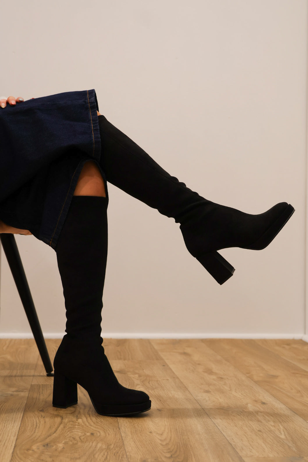 Miss Elastic - 77031 Black Platform Knee High Sock Boot