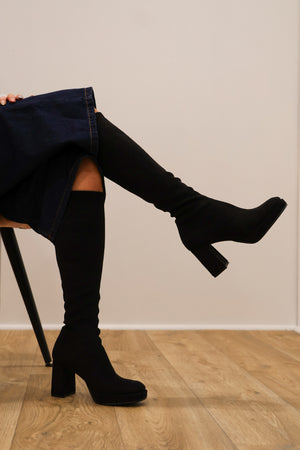 Miss Elastic - 77031 Black Platform Knee High Sock Boot