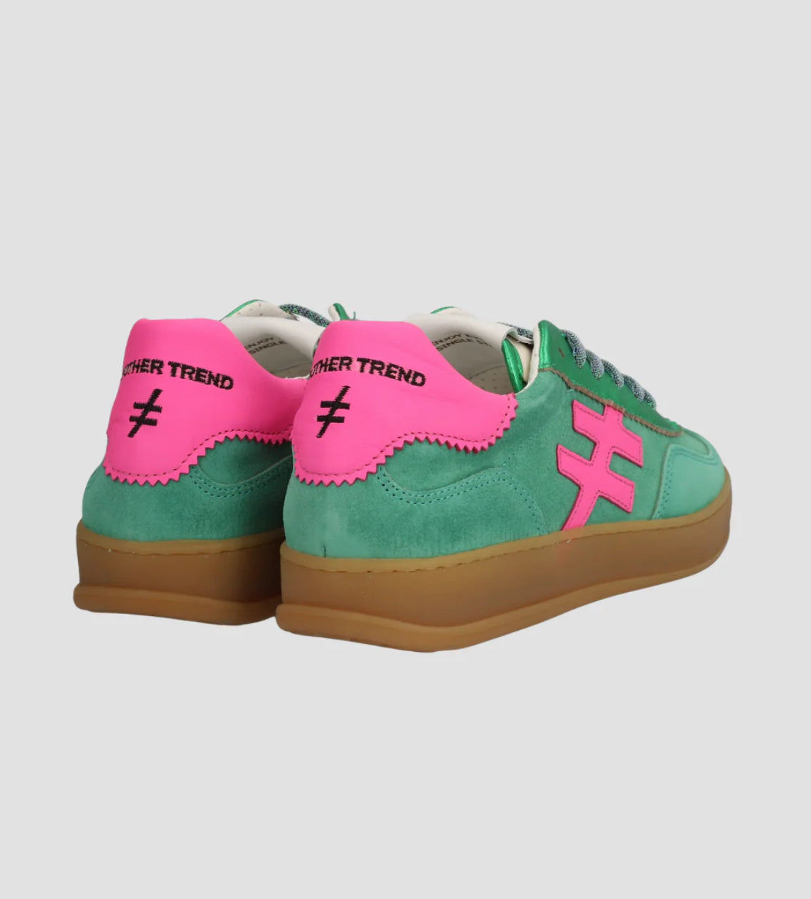 Another Trend - [VENTO]Green Metallic & Suede and Luminous Pink Trainer [Generous Fit]