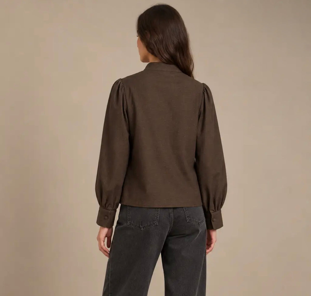 Anna - Brown Mandarin Blouse