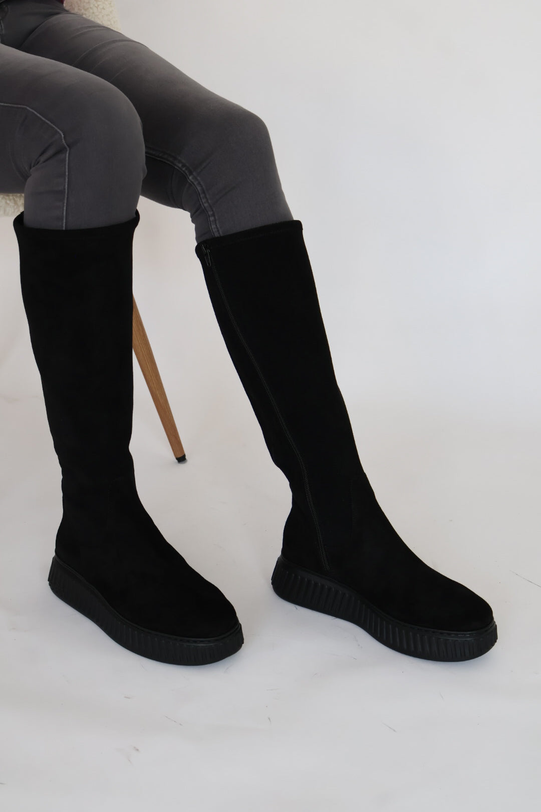 Wonders - A-5204 Black Suede Stretch Boot