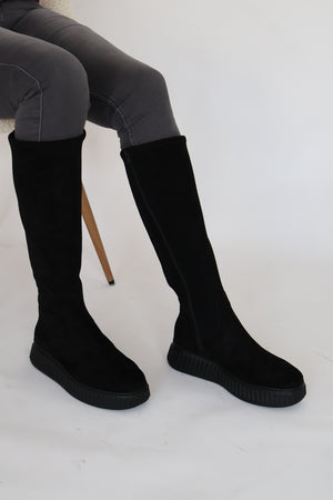 Wonders - A-5204 Black Suede Stretch Boot