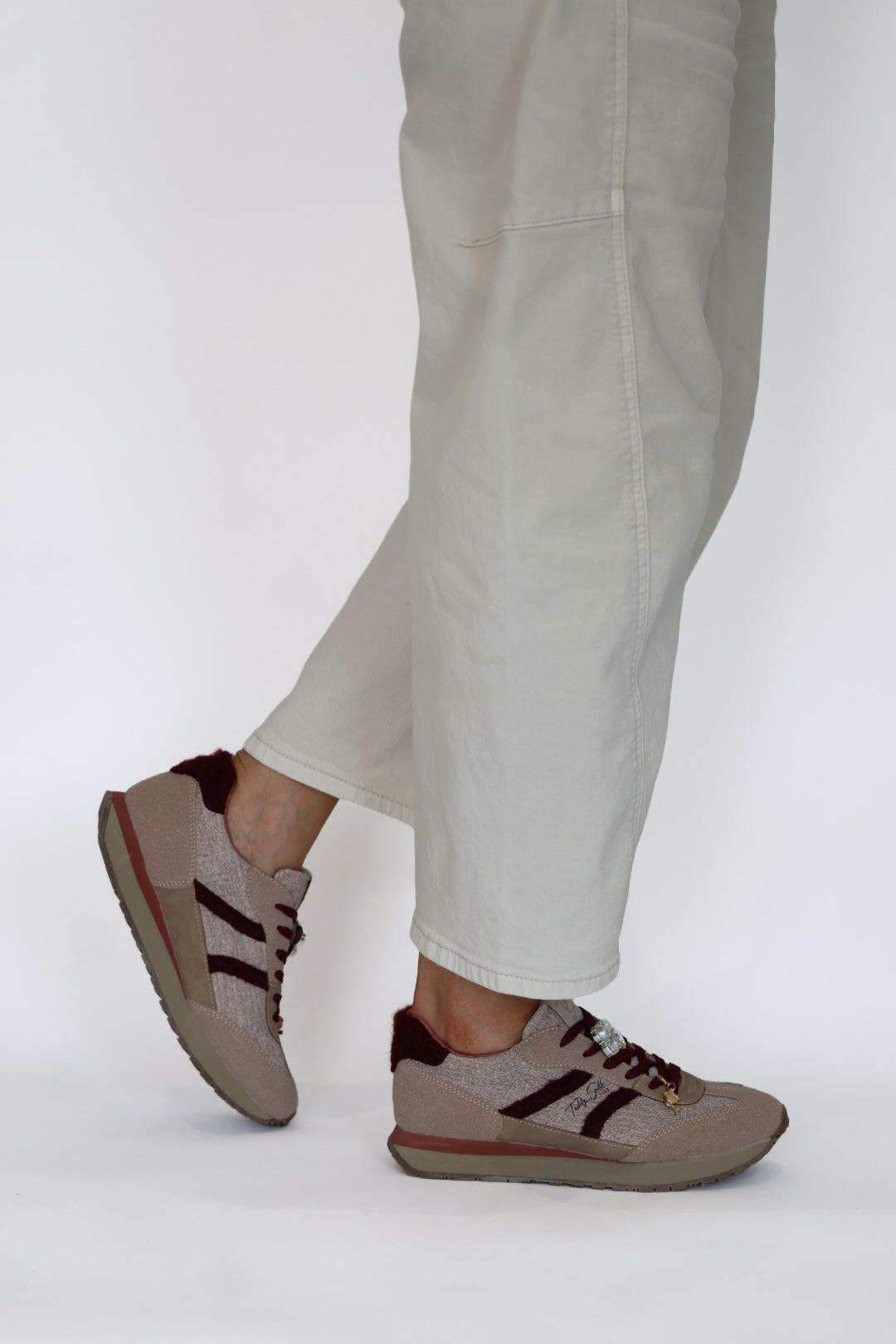 Teddy Smith - 121126 Taupe & Burgundy Trainer