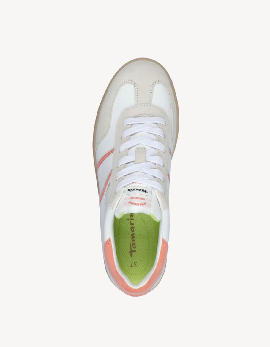 Tamaris - 23624 White and Peach Retro Trainer