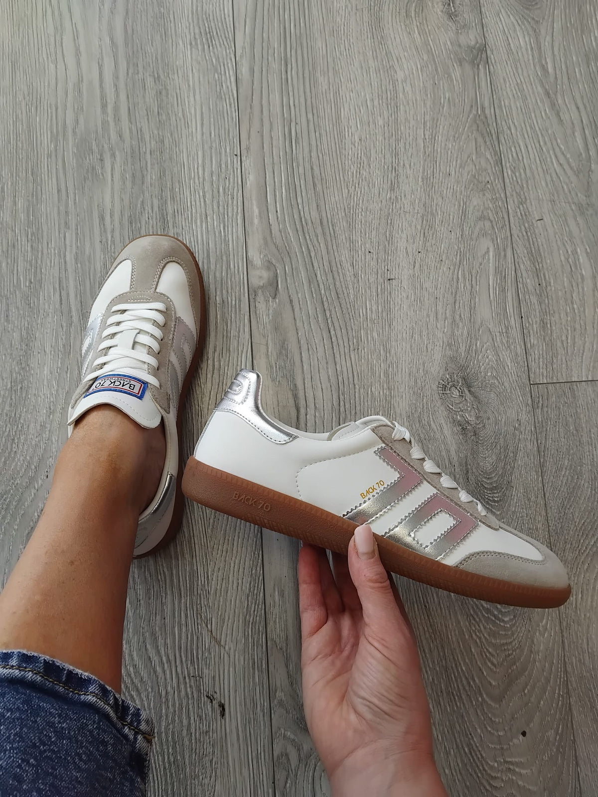Back 70 - Cloud White and Silver Trainer