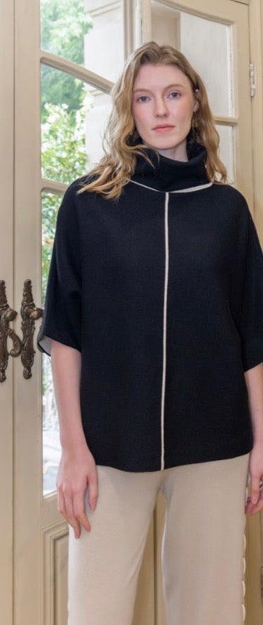 Anna - Black/Beige Polo Neck Jumper