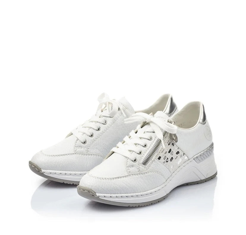 Rieker - N4322-80 White Leather Wedge Trainer